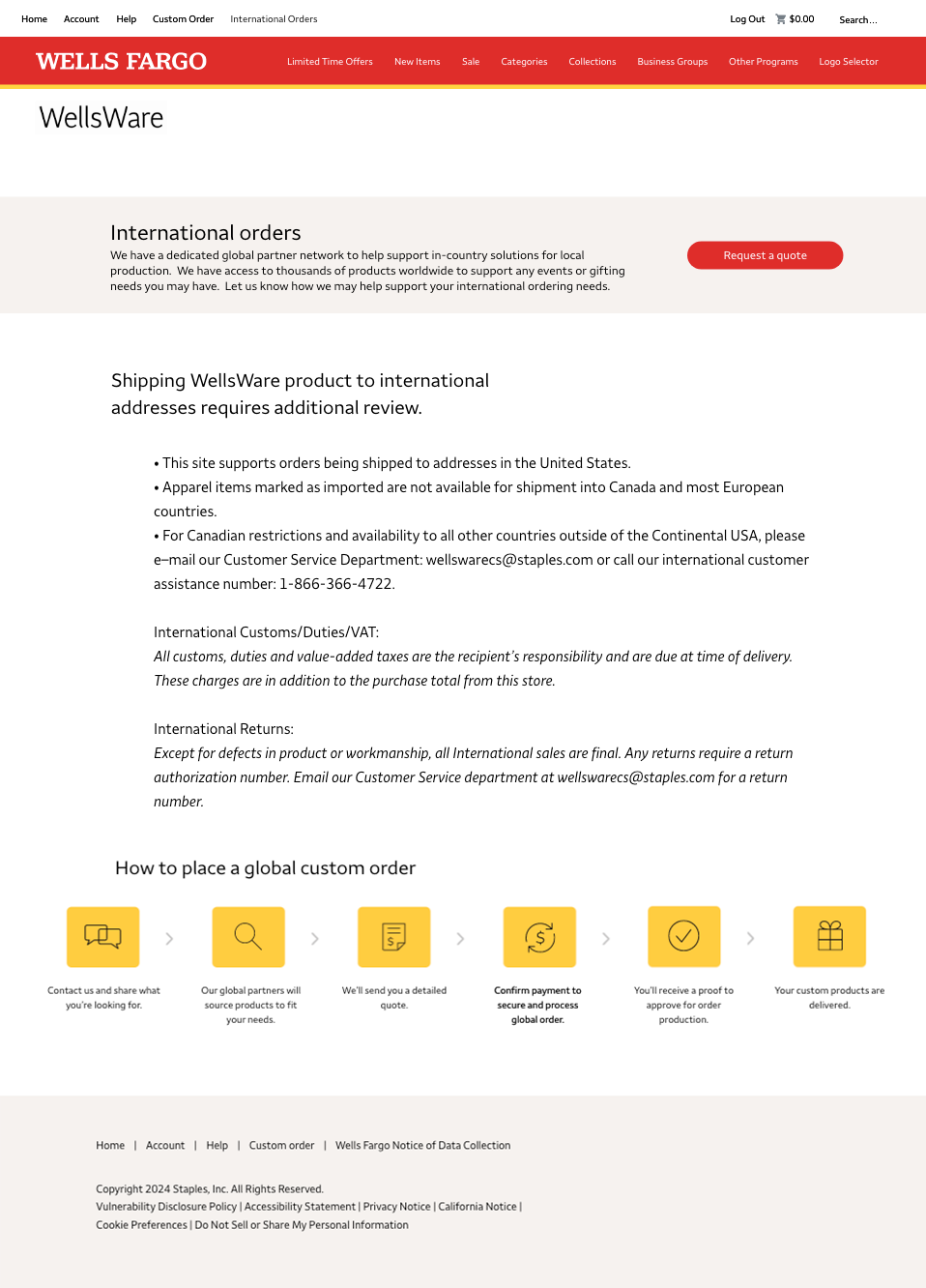 Wells Fargo International Orders